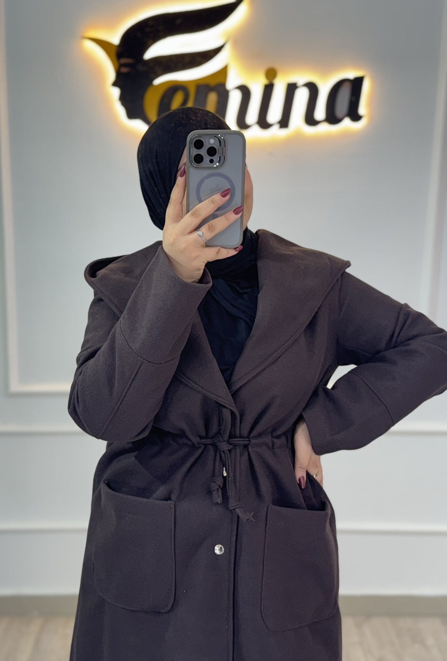 Manteau cachemire avec capuche