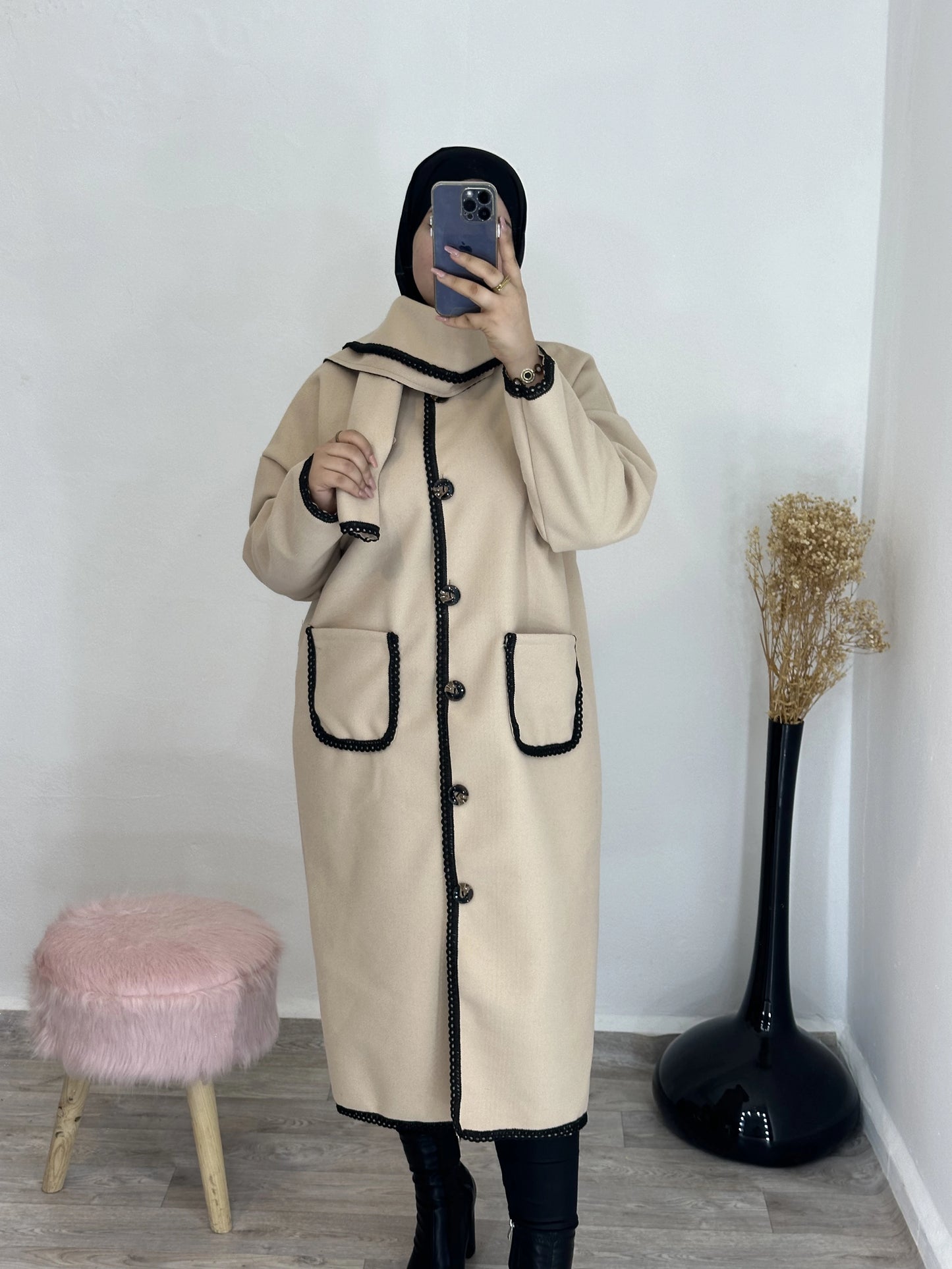 Manteau Long Brodé En Laine 2024